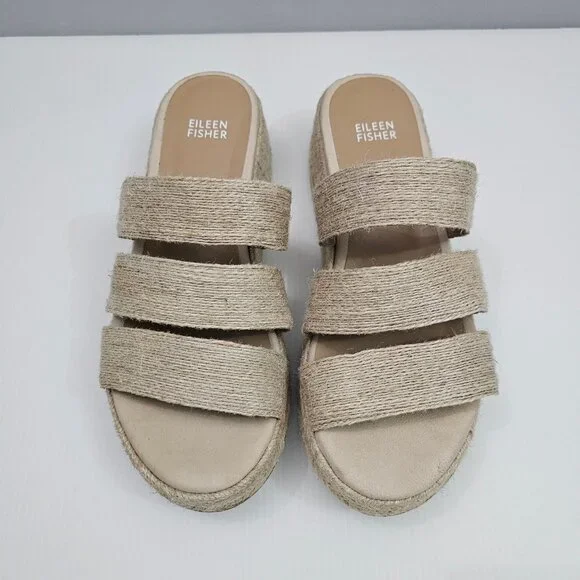 Eileen Fisher Mayla Espadrille Sandal Womens 8 Jute Platform Slide Summer - Picture 4 of 14